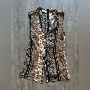 Clio Brown Floral and Leopard Print Blouse